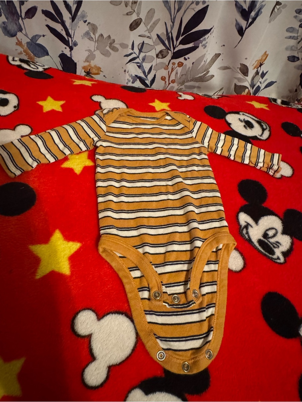 Striped Long-Sleeve Baby One-Piece in Mustard Size 3 Months C5
